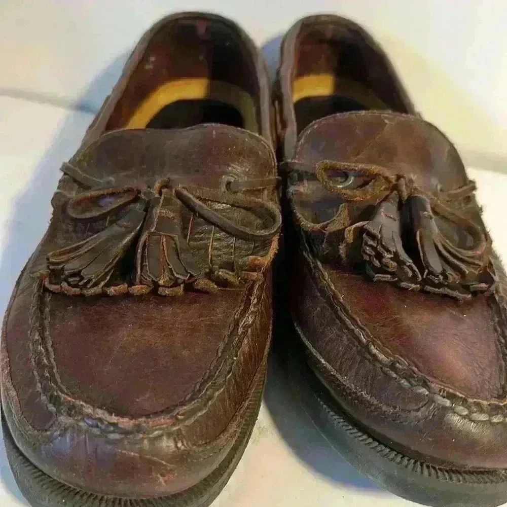 Vintage Sperry Top Sider Brown Leather Wetlands Men’s sz 9M slip on boat shoes